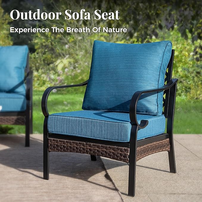 Outdoor Patio Leg Sofa Chairs Set of 2 Steel Frame Porch Furniture with Deep Seating and 5.75" Cushions for Lawn - Photo 7