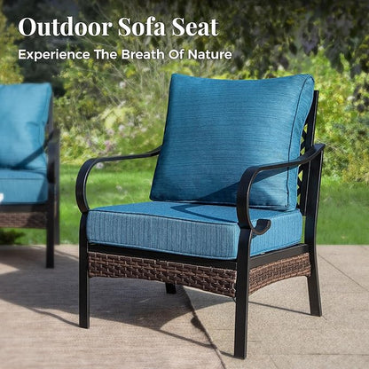 Outdoor Patio Leg Sofa Chairs Set of 2 Steel Frame Porch Furniture with Deep Seating and 5.75" Cushions for Lawn Backyard Deck, Peacock Blue