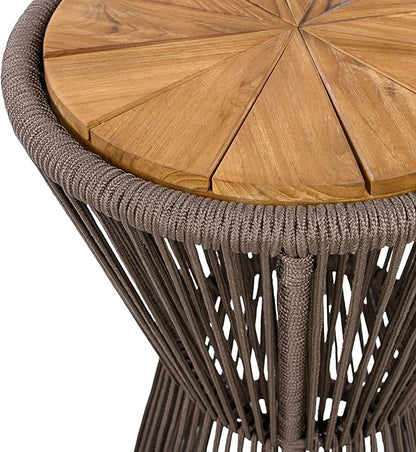 Christopher Knight Home Nara 25.8" Acacia Wood Outdoor Side Table, Hourglass Shaped with Metal Frame+Woven Rope, Outdoor Coffee Table, Garden Plant Stand Indoor, No Assembly Needed, Dark Grey+Teak