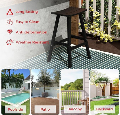 Costaelm All-Weather Bar Stools Set of 3, 29" Height Outdoor Bar Stools, Adirondack Poly Patio Bar Stool for Patio, Deck, Kitchen Counter and Garden, Black
