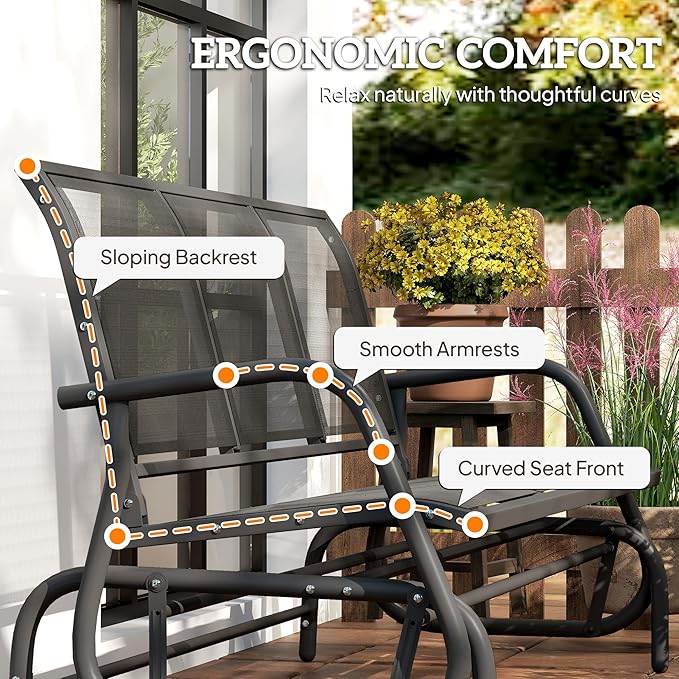 Outsunny 3-Person Patio Glider Bench, Outdoor Porch Glider Swing with 3 Seats, Breathable Mesh Fabric, Metal Frame - Photo 8