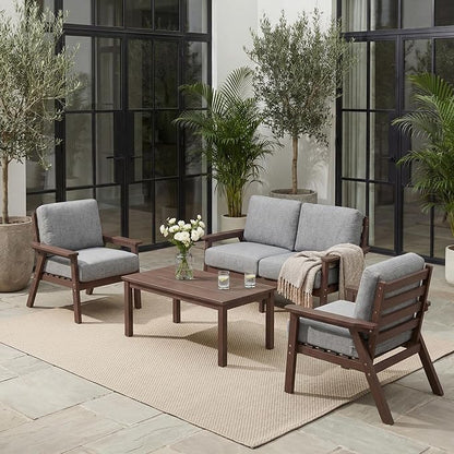Patio Furniture Set, HDPE Outdoor Sofa Set with Gray Washable Cushions, Patio Conversation Sets for Lawn, Garden, Porch, Balcony & Deck, Durable Outdoor Sectional Furniture (Brown Frame)