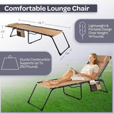 Folding Lounge Chair Outdoor Recliner - 3 Position Chaise Lounge Outdoor Beach Tanning Chair with Side Pocket and - Photo 3