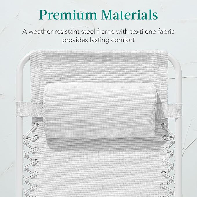 Best Choice Products Adjustable Zero Gravity Chair, Monochromatic Color Folding Patio Recliner w/Side Tray, Headrest - Snow
