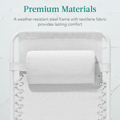 Best Choice Products Adjustable Zero Gravity Chair, Monochromatic Color Folding Patio Recliner w/Side Tray, Headrest - Snow