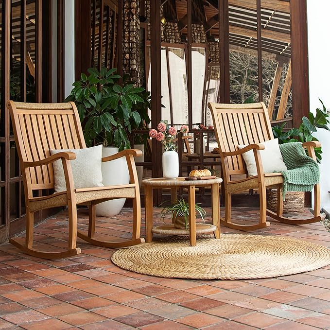 Cambridge Casual Marrakesh Teak Wood Outdoor Rocking Chair with All-Weather Wicker
