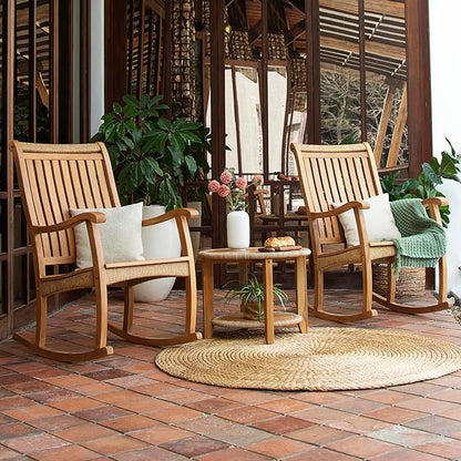 Cambridge Casual Marrakesh Teak Wood Outdoor Rocking Chair with All-Weather Wicker