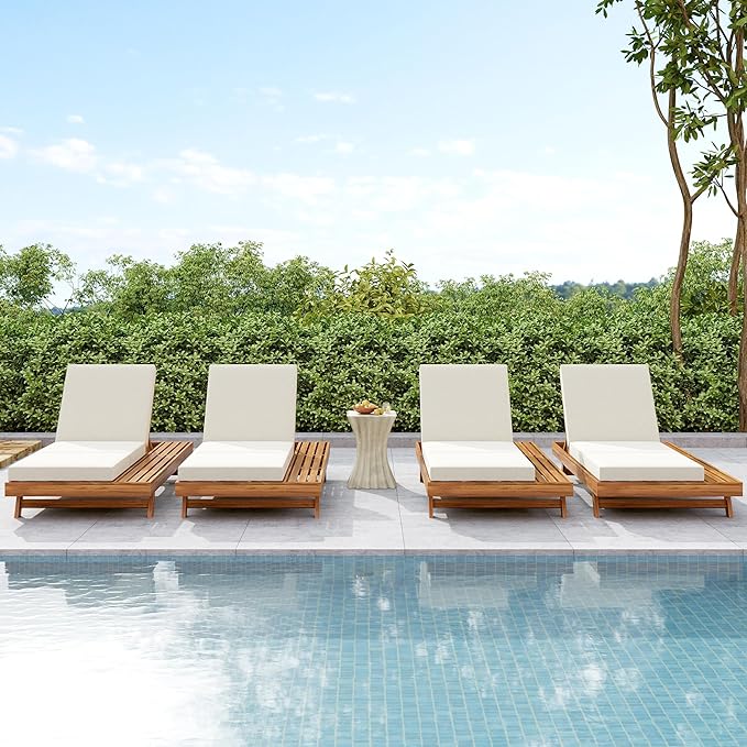 Merax Acacia Wood Chaise Lounge Chair Outdoor Set of 4 - Photo 1