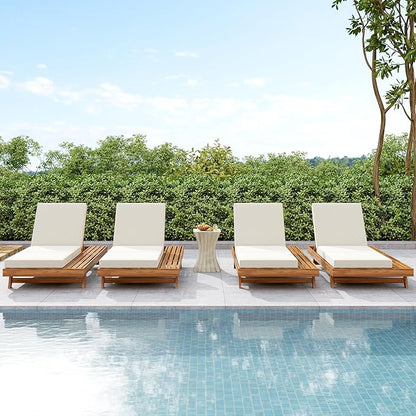 Merax Acacia Wood Chaise Lounge Chair Outdoor Set of 4, Patio Recliner with 4 Position Adjustable Backrest and 4" Thick Triple-fold Cushion