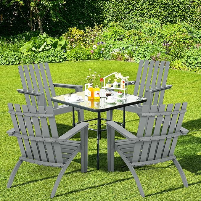 Giantex Adirondack Chair Set of 4 Acacia Wood Outdoor Chairs, 350 lbs Weight Capacity, Weather Resistant Campfire Chairs for Lawn Seating, Garden, Poolside, Balcony, Patio Lounger, Gray