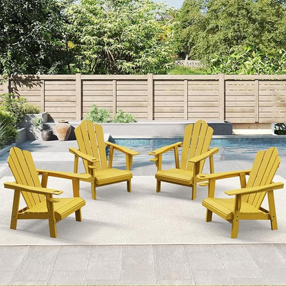 PROHIKER Adirondack Chair with Cup Holder, Plastic Patio Chair, All Weather Outdoor Chairs for Fire Pit Lawn Garden Porch Backyard (Yellow, 4 Pack)