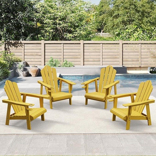 PROHIKER Adirondack Chair with Cup Holder, Plastic Patio Chair, All Weather Outdoor Chairs for Fire Pit Lawn Garden Porch Backyard (Yellow, 4 Pack)