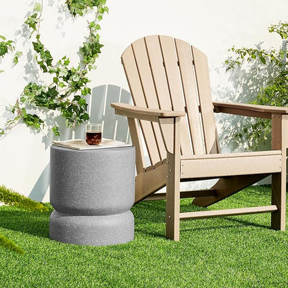 Giltzhome Antique Decorative Garden Stool Set of 2, 17.25" H Heavy Duty Faux Terrazzo Accent Table Side Table Planter Stand for Garden Patio Lawn Home Indoor Outdoor, Grey