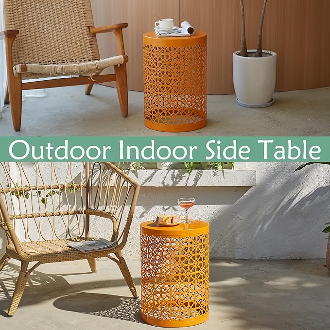 Y&M Set of 3 Meatal Round Side Tables, Multifunctional Coffee Table End Table for Indoor, Outdoor Garden Stool-Orange