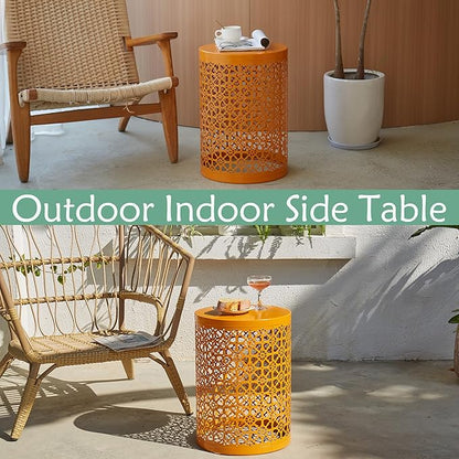 Y&M Set of 3 Meatal Round Side Tables, Multifunctional Coffee Table End Table for Indoor, Outdoor Garden Stool-Orange