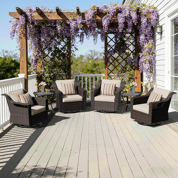 6 Pieces Patio Conversation Furniture Set - 4 Swivel Chairs, 2 Side Tables - Photo 5