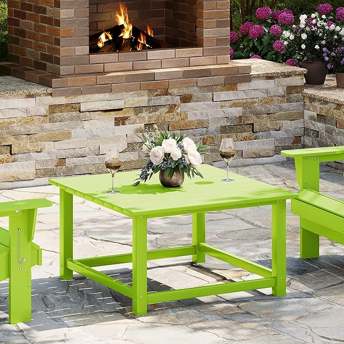 WestinTrends Malibu Low Outdoor HDPE Square Patio Coffee Table, Lime - Photo 1