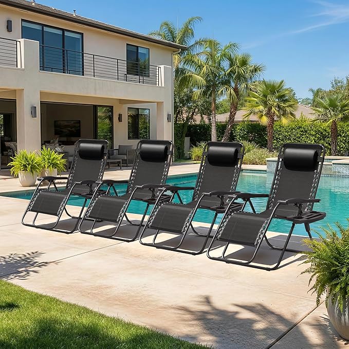 Homall Zero Gravity Chair Patio Folding Lawn Outdoor Lounge Gravity Camp Reclining Lounge Chair with Cup Holder Pillows - Photo 2