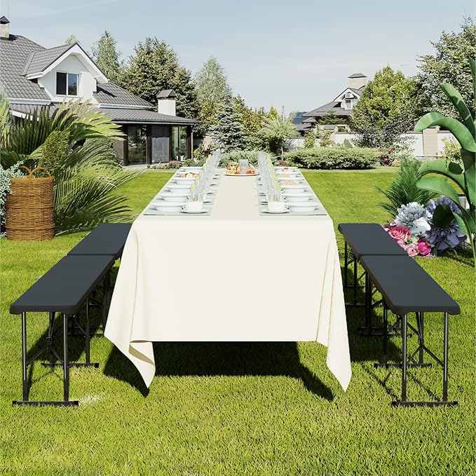 6ft Folding Bench 2 Pack, Plastic Folding Bench for Picnic Camping Dining Party Garden, 6 feet Foldable Benches for Soccer Multipurpose Entertaining Activities, Smooth HDPE Tabletop, Black