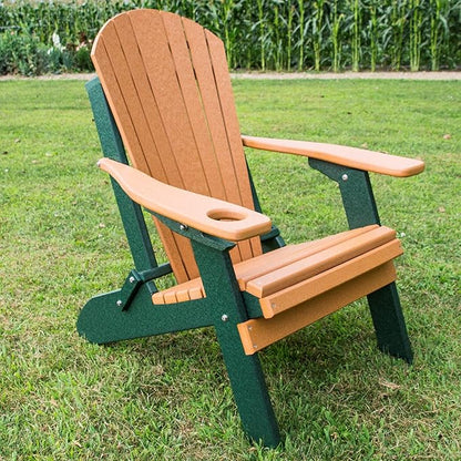 Furniture Barn USA Poly Folding Adirondack Chair, Cedar and Turf Green