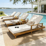 Merax Acacia Wood Outdoor Chaise Lounge Chair with 3-Position Adjustable Backrest & 4" Thick 3-Fold Removable Cushion - Photo 4