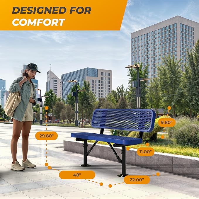 Heavy-Duty Outdoor Metal Bench, Thermoplastic-Coated, Surface, Weatherproof, Commercial-Grade for Parks, Gardens, Patios - Photo 4