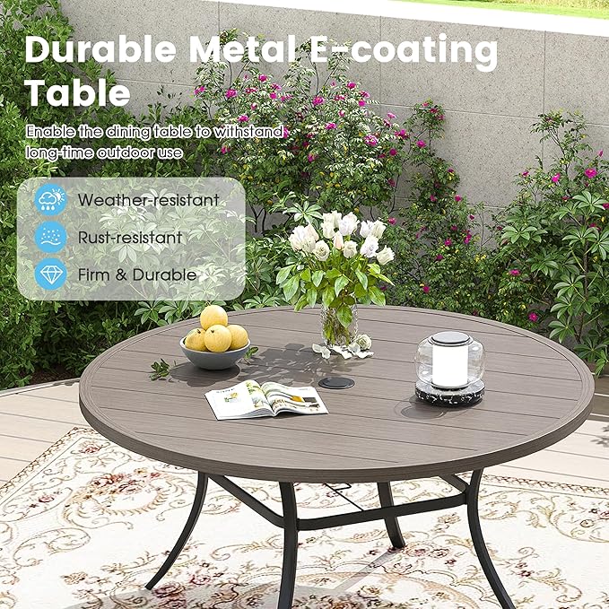 Patio Dining Table for 6-8, Round Metal Outdoor Table with 1.57" Umbrella Hole - Photo 4
