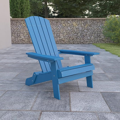 Flash Furniture Charlestown Commercial Folding Adirondack Chair - Blue - Poly Resin - Indoor/Outdoor - Weather Resistant