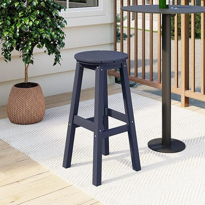 Costaelm 29" Height Outdoor Bar Stools, All-Weather Bar Stools, Adirondack Poly Patio Round Bar Stool for Patio, Deck, Kitchen Counter and Garden, Navy Blue