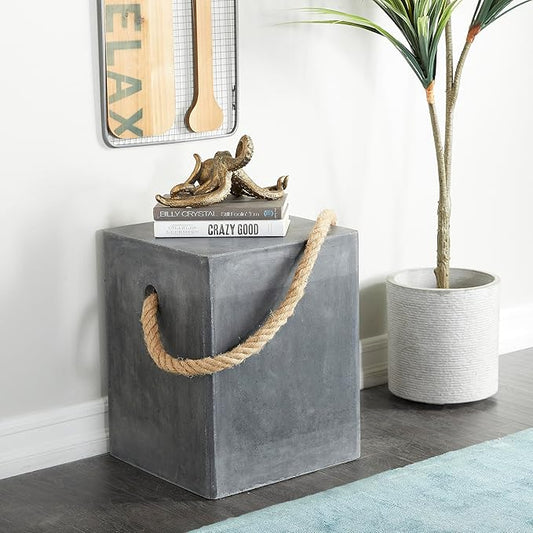 Deco 79 Magnesium Oxide Lightweight Outdoor Accent Table with Rope Handle, 15" x 15" x 18", Gray