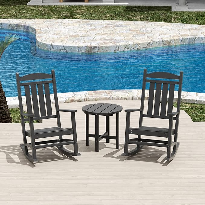 WestinTrends Malibu 3-Piece Set Outdoor/Patio Rocking Chairs with a Side Table (2 Seater), Gray