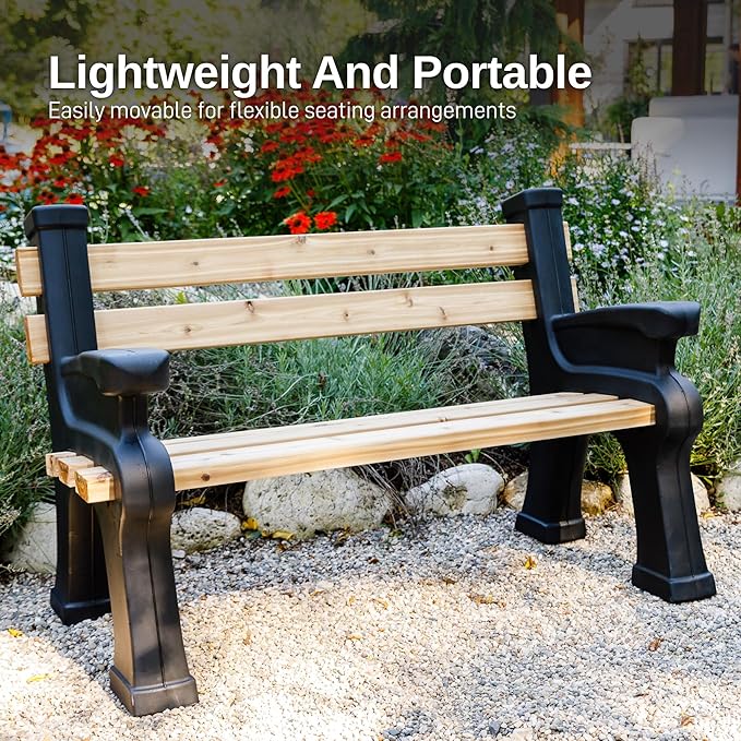RTS Home Accents Custom Length Lightweight Indoor or Outdoor Bench Ends with Backrest and Armrest (Wood & Screws Sold Separately), Black