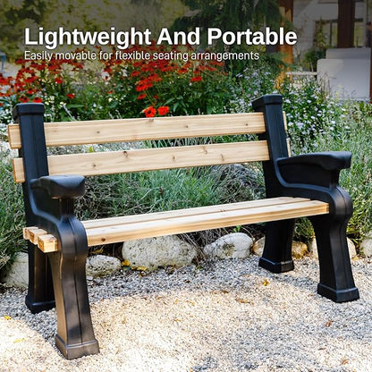 RTS Home Accents Custom Length Lightweight Indoor or Outdoor Bench Ends with Backrest and Armrest (Wood & Screws Sold Separately), Black