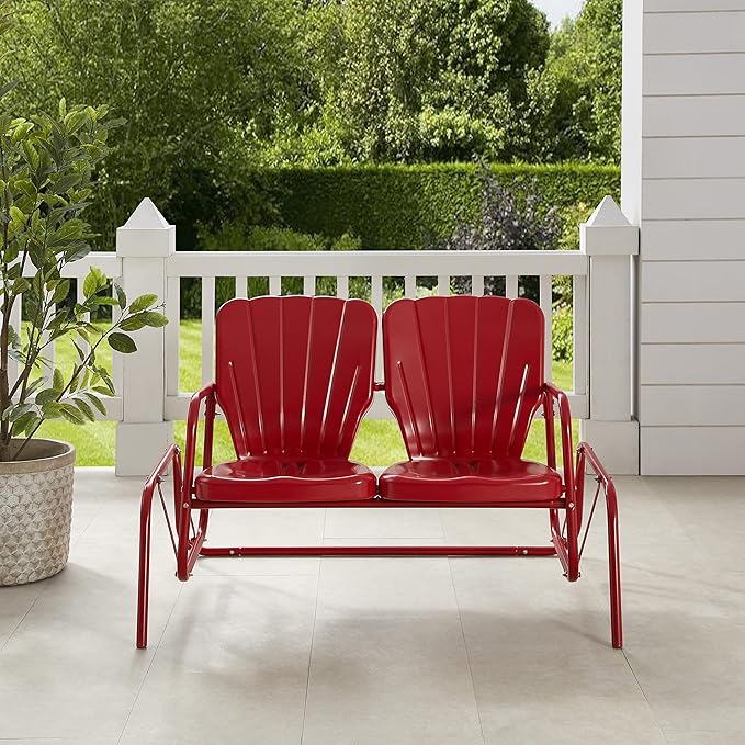 Crosley Furniture Ridgeland Retro Metal Outdoor Loveseat Glider, 2-Person Rocking Patio Bench for Porch - Photo 2