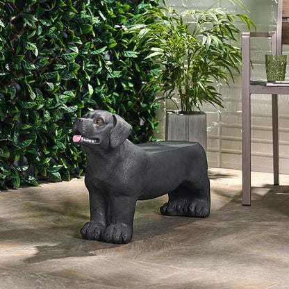 Outdoor Dog Bench 31.5" Labrador-Shaped Concrete Garden Bench for Patio & Yard Lightweight & Weather-Resistant, No Assembly Required, Black
