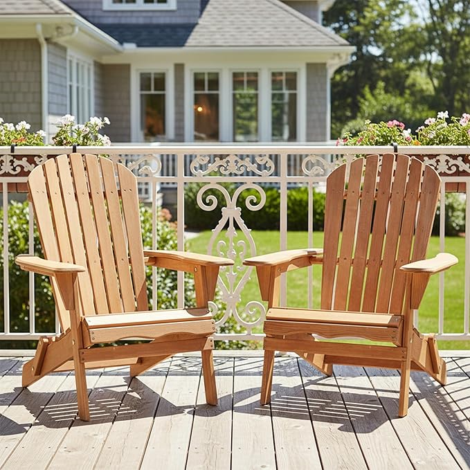 Premium Hemlock Wood Folding Adirondack Chairs (Set of 2) – Pre-Assembled Backrest, Water-Based Finish - Photo 1