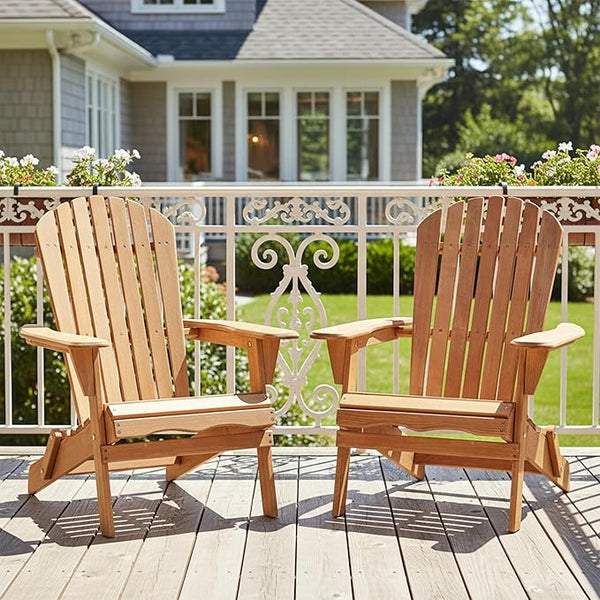 Premium Hemlock Wood Folding Adirondack Chairs (Set of 2) – Pre-Assembled Backrest, Water-Based Finish - Photo 1