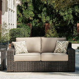 Signature Design by Ashley Coastline Bay Casual Weather Resistant Outdoor Loveseat with Cushion and 2 Throw Pillows - Photo 2