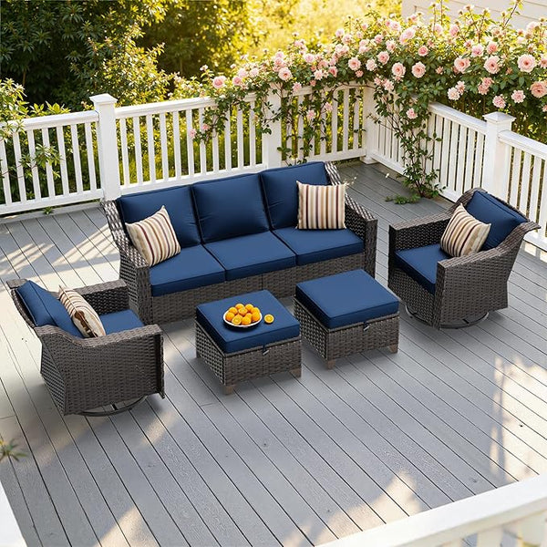5 Pieces Patio Conversation Furniture Set - 1 Sofa, 2 Swivel Chairs, 2 Ottomans - Photo 1