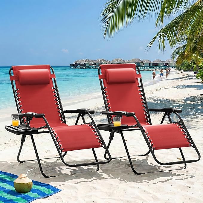 Homall Zero Gravity Chair Patio Folding Lawn Outdoor Lounge Gravity Camp Reclining Lounge Chair with Cup Holder Pillows - Photo 2