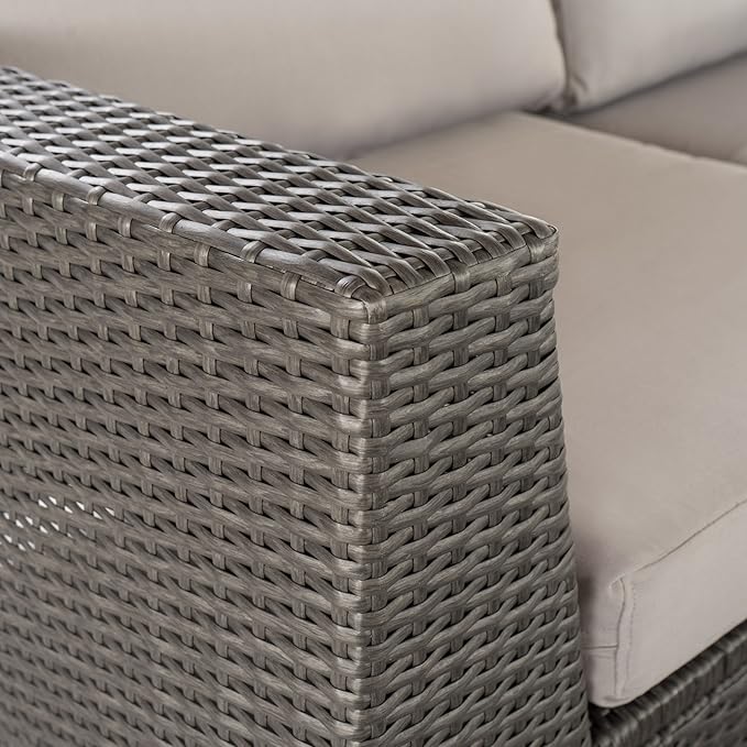 Christopher Knight Home Santa Rosa Outdoor 6-Seater Wicker Sectional with Aluminum Frame and Water Resistant Cushions, 9-Pcs Set, Grey / Silver