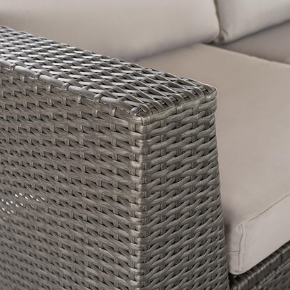 Christopher Knight Home Santa Rosa Outdoor 6-Seater Wicker Sectional with Aluminum Frame and Water Resistant Cushions, 9-Pcs Set, Grey / Silver