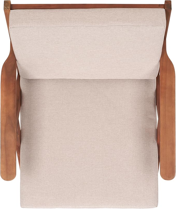 SAFAVIEH Outdoor Collection Dryad Mid-Century Modern Natural/Light Grey Solid Wood Chair with Cushion, Ideal for Deck, Patio, Backyard, Sunroom