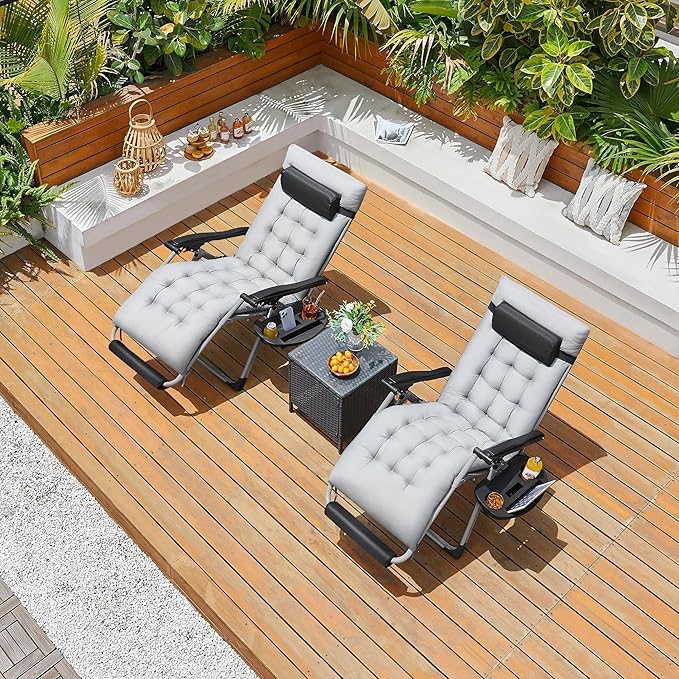 Yaheetech Zero Gravity Chair, Folding Reclining Lounge Recliner with Removable Pad & Headrest & Side Cup Holder Tray - Photo 7
