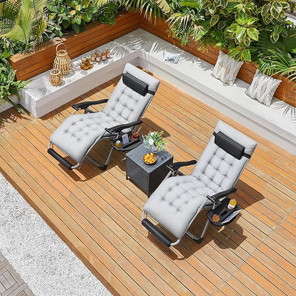 Yaheetech Zero Gravity Chair, Folding Reclining Lounge Recliner with Removable Pad & Headrest & Side Cup Holder Tray for Indoor and Outdoor Gray/1