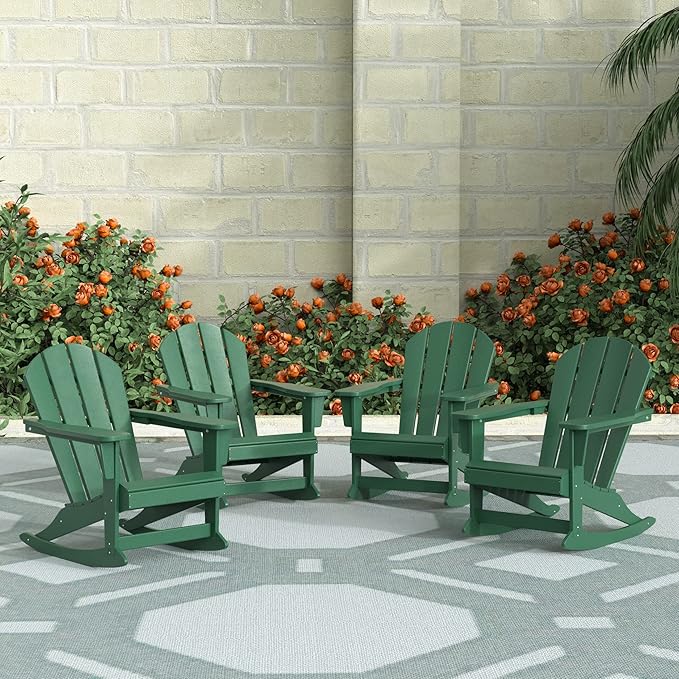 WestinTrends Malibu Outdoor Patio Porch Rocking Adirondack Chair (Set of 4), Dark Green