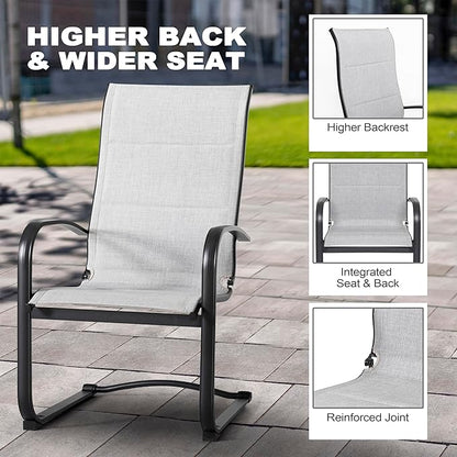 NUU GARDEN Patio Dining Chairs Set of 2, All Weather Outdoor Padded Textilene Patio Chairs, Breathable Spring Motion Textile High Back Outdoor Dining Chairs for Backyard, Lawn, Deck, Gray