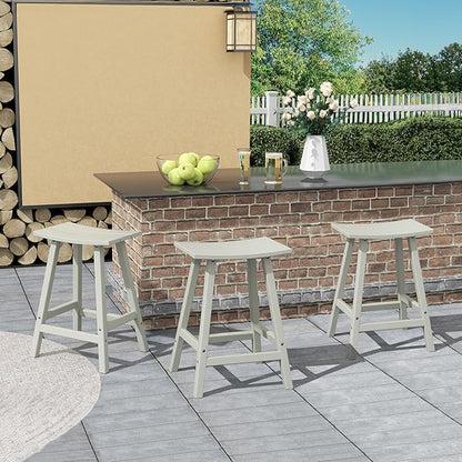 Costaelm All-Weather Bar Stools Set of 3, 24" Height Outdoor Bar Stools, Adirondack Poly Patio Bar Stool for Patio, Deck, Kitchen Counter and Garden, Sand