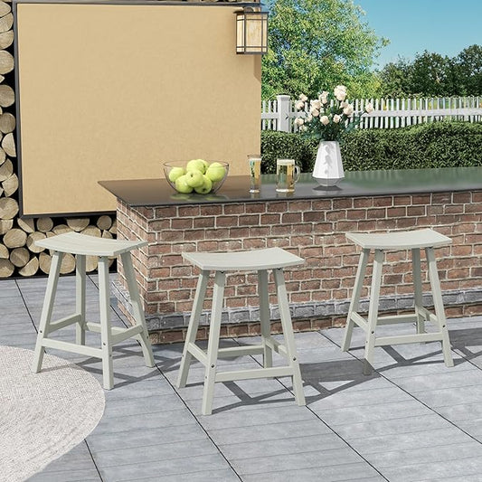 Costaelm All-Weather Bar Stools Set of 3, 24" Height Outdoor Bar Stools, Adirondack Poly Patio Bar Stool for Patio, Deck, Kitchen Counter and Garden, Sand