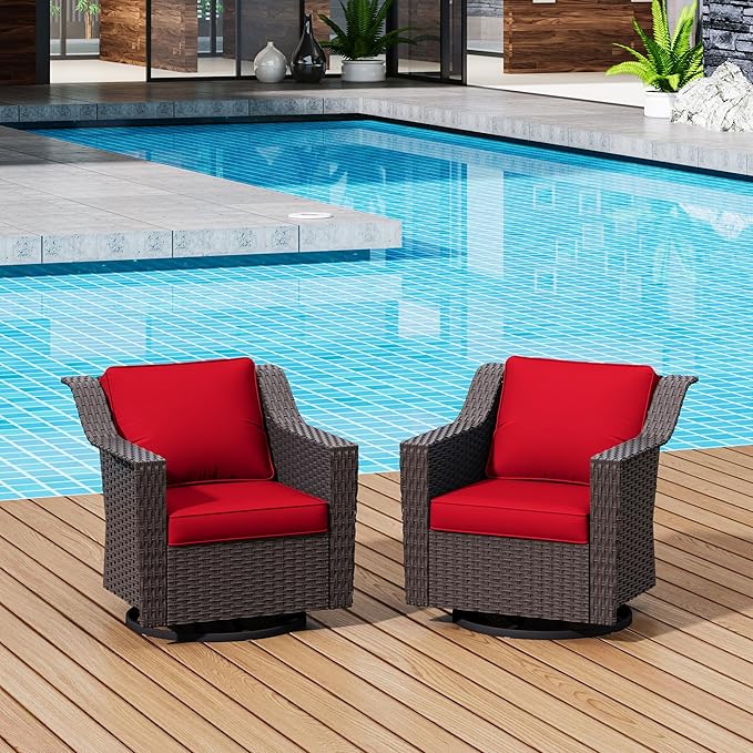 Patio 2 Pieces Wicker Swivel Chairs Set of 2，Outdoor PE Rattan Rocking Glider Armchairs - Photo 5